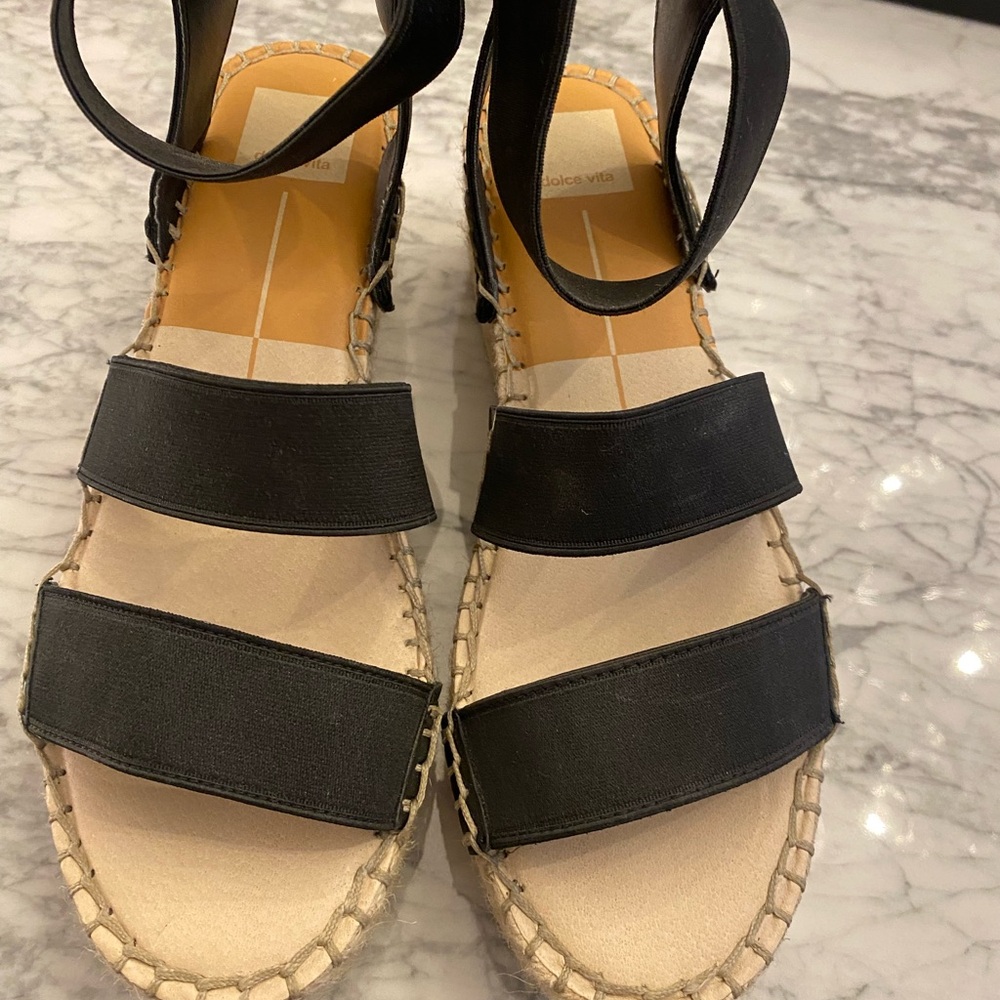 Black Espadrille Shoes with Ankle Strap and Platform Sole
